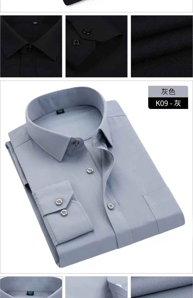 Men's Long Sleeve Black Shirt Slim Fit Business Casual — feature 10