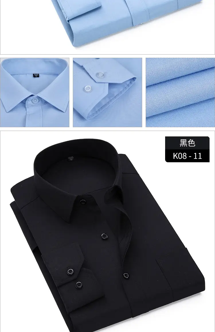 Men's Long Sleeve Black Shirt Slim Fit Business Casual — feature 9