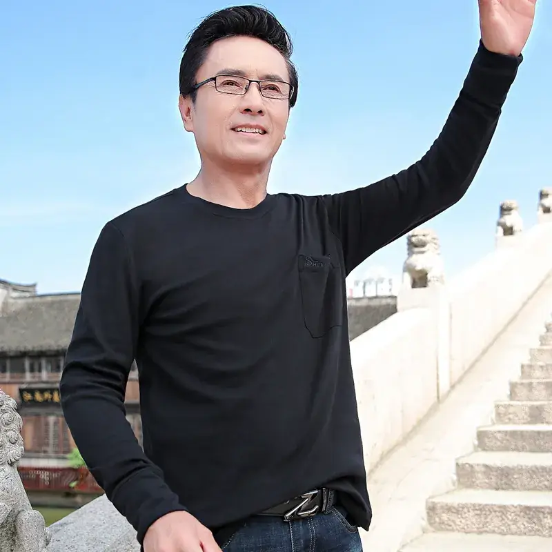 Men Black Cotton Long Sleeve T-Shirt Loose Fit - Image 8