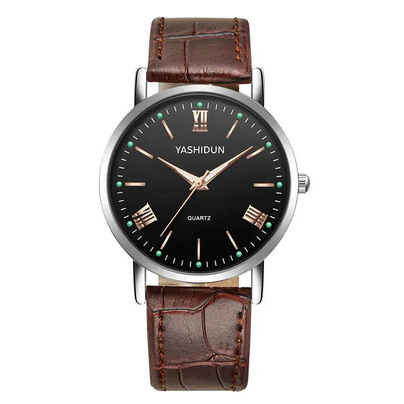 Yashidin Luminous Quartz Watch for Men Women Brown Leather Band - Image 11