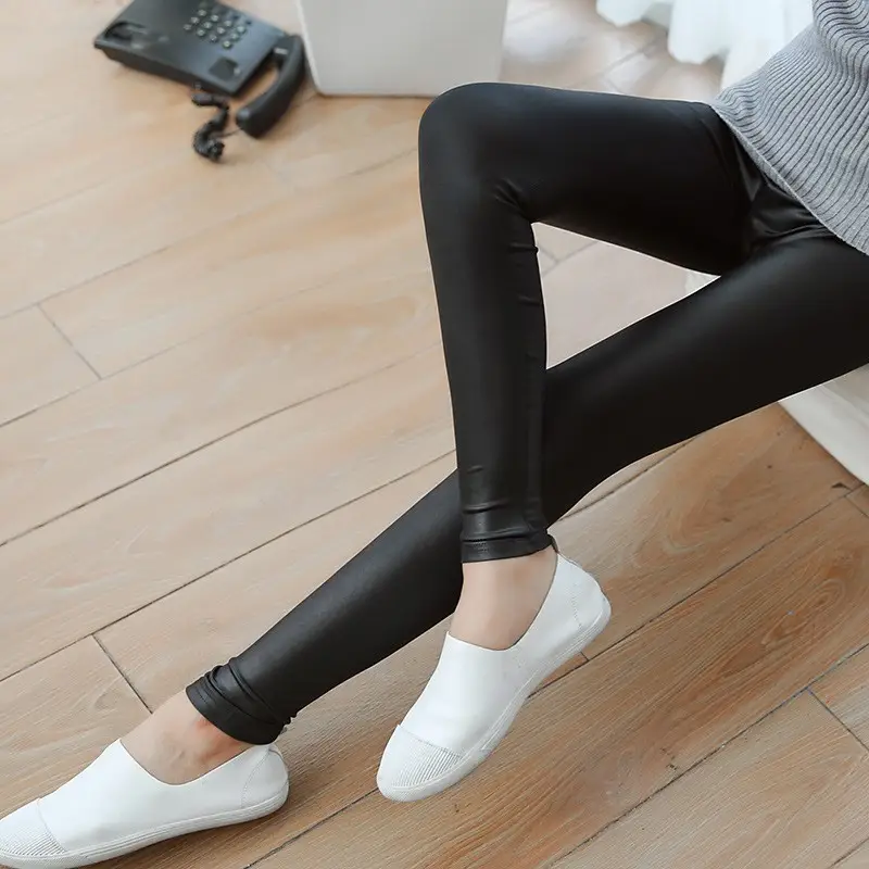 Women Faux Leather Slim Fit Skinny Pants Black - Image 3