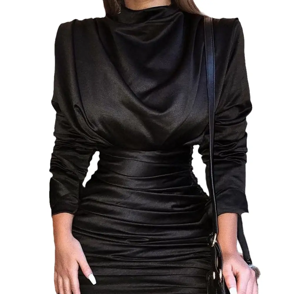 Blue High Neck Long Sleeve Dress for Women - Image 6