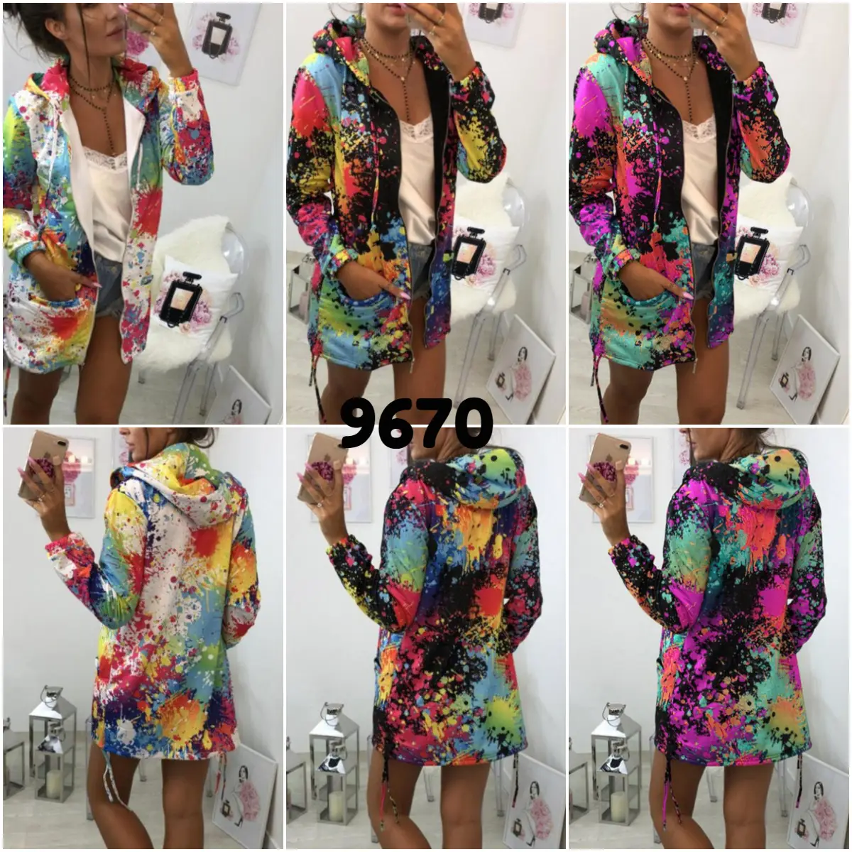 Rainbow Printed Hooded Fleece Sweater for Women - Image 4