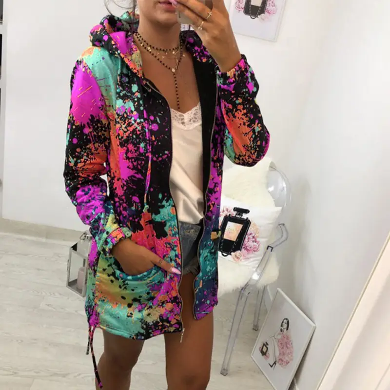 Rainbow Printed Hooded Fleece Sweater for Women - Image 2