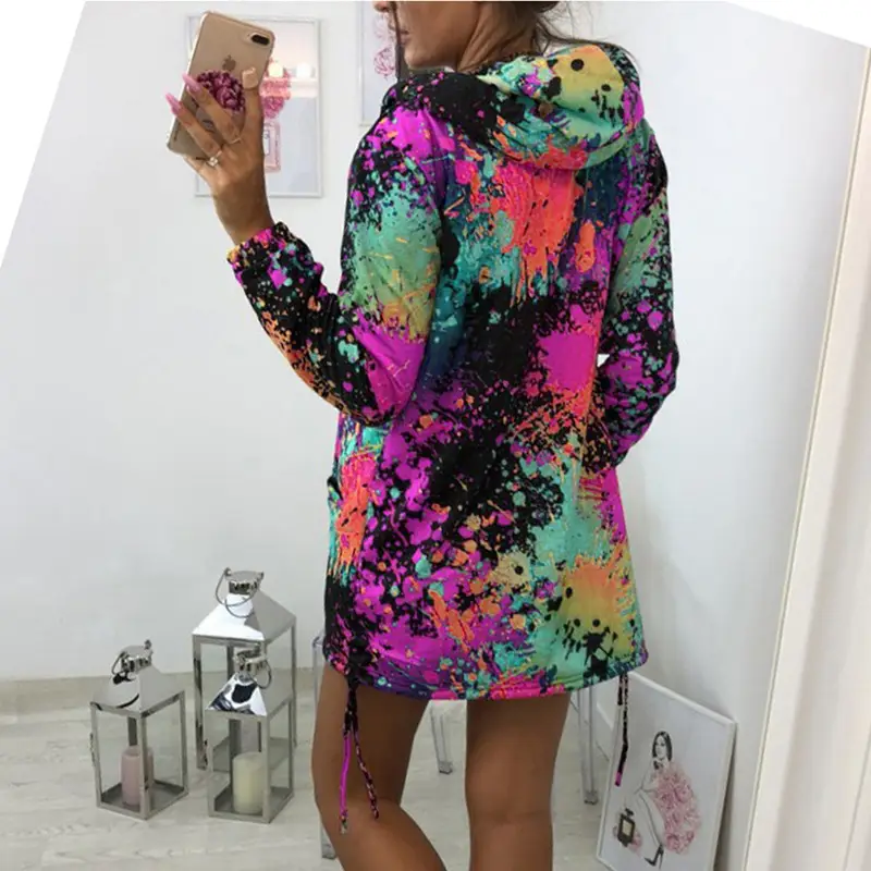 Rainbow Printed Hooded Fleece Sweater for Women - Image 7