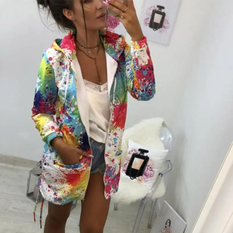 Rainbow Printed Hooded Fleece Sweater for Women — feature 2
