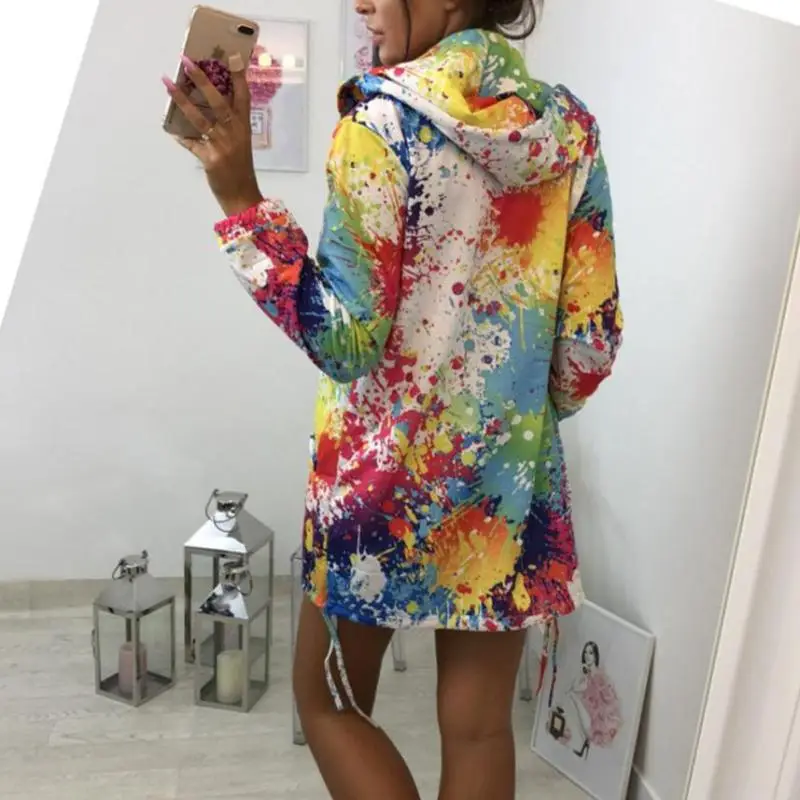Rainbow Printed Hooded Fleece Sweater for Women — feature 3
