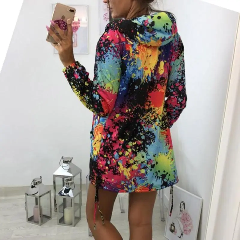 Rainbow Printed Hooded Fleece Sweater for Women — feature 7