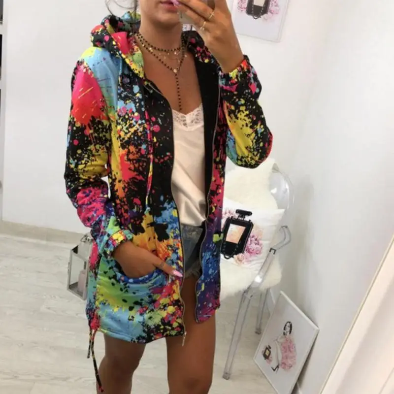 Rainbow Printed Hooded Fleece Sweater for Women - Image 3