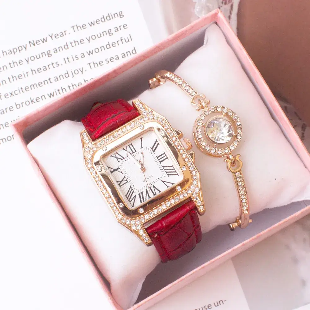 Women's Pink Crystal Watch Set with Bracelet - Image 3