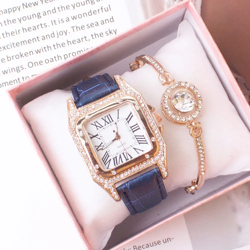 Women's Pink Crystal Watch Set with Bracelet - Image 2