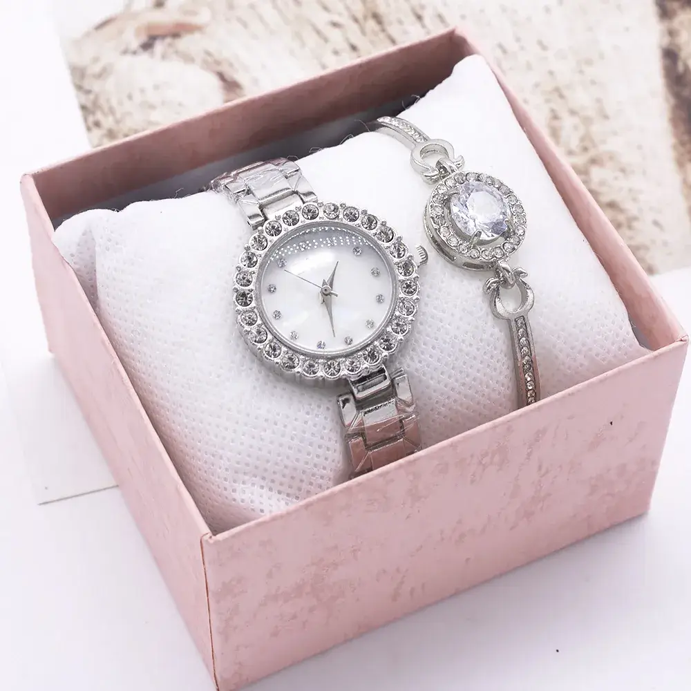 Women's Pink Crystal Watch Set with Bracelet - Image 10