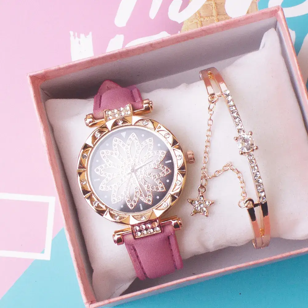 Women's Pink Crystal Watch Set with Bracelet - Image 11