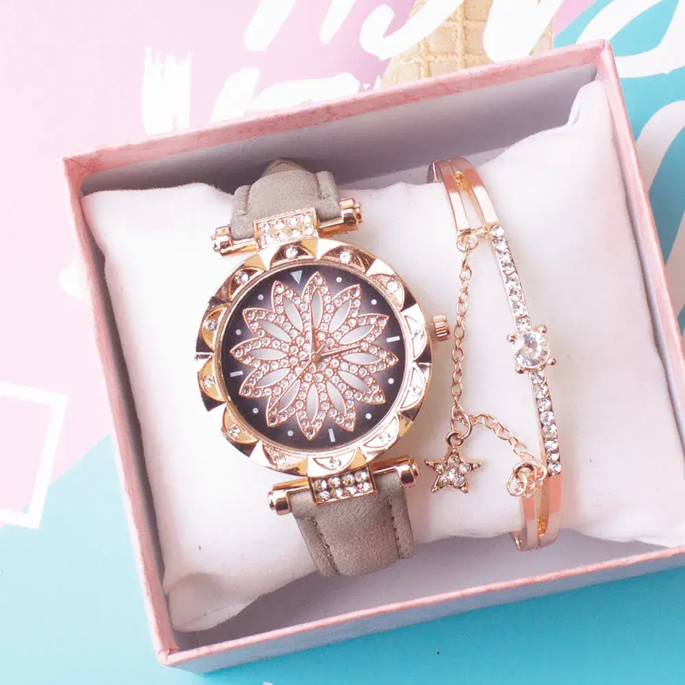 Women's Pink Crystal Watch Set with Bracelet - Image 13