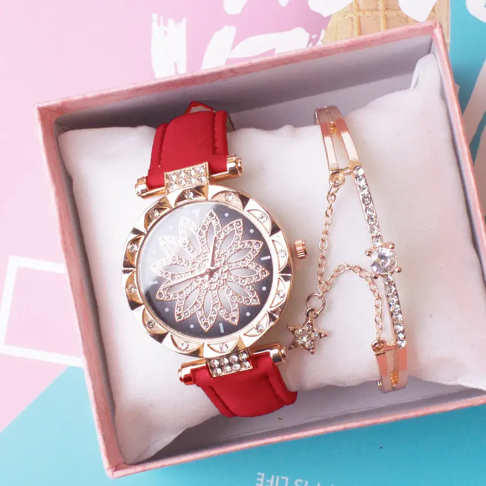 Women's Pink Crystal Watch Set with Bracelet - Image 14