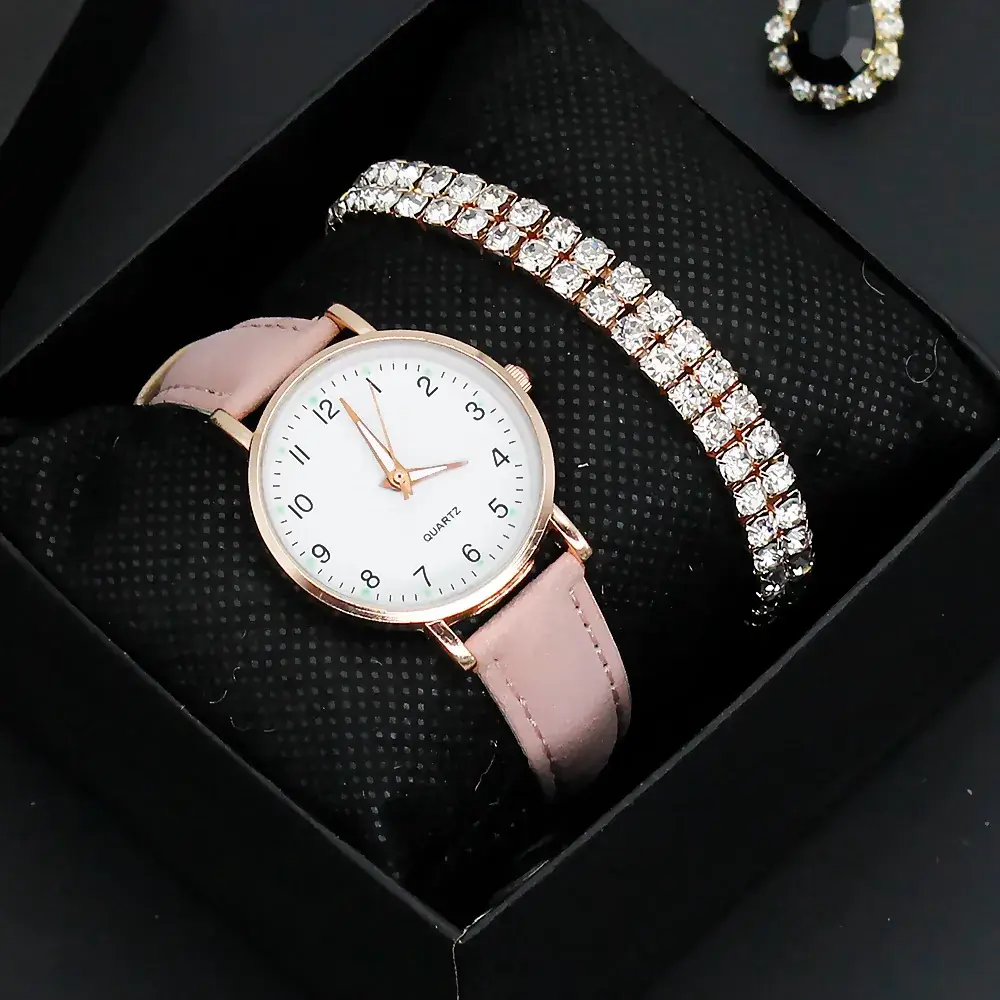 Women's Pink Crystal Watch Set with Bracelet - Image 18