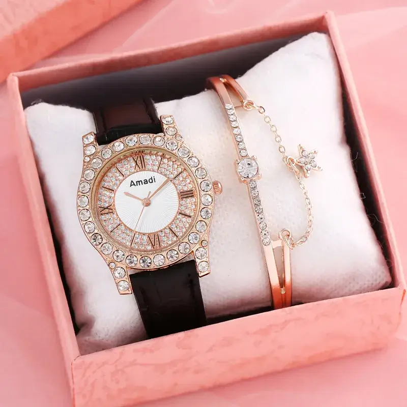Women's Pink Crystal Watch Set with Bracelet - Image 30