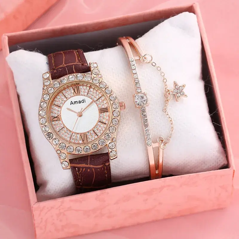 Women's Pink Crystal Watch Set with Bracelet - Image 31