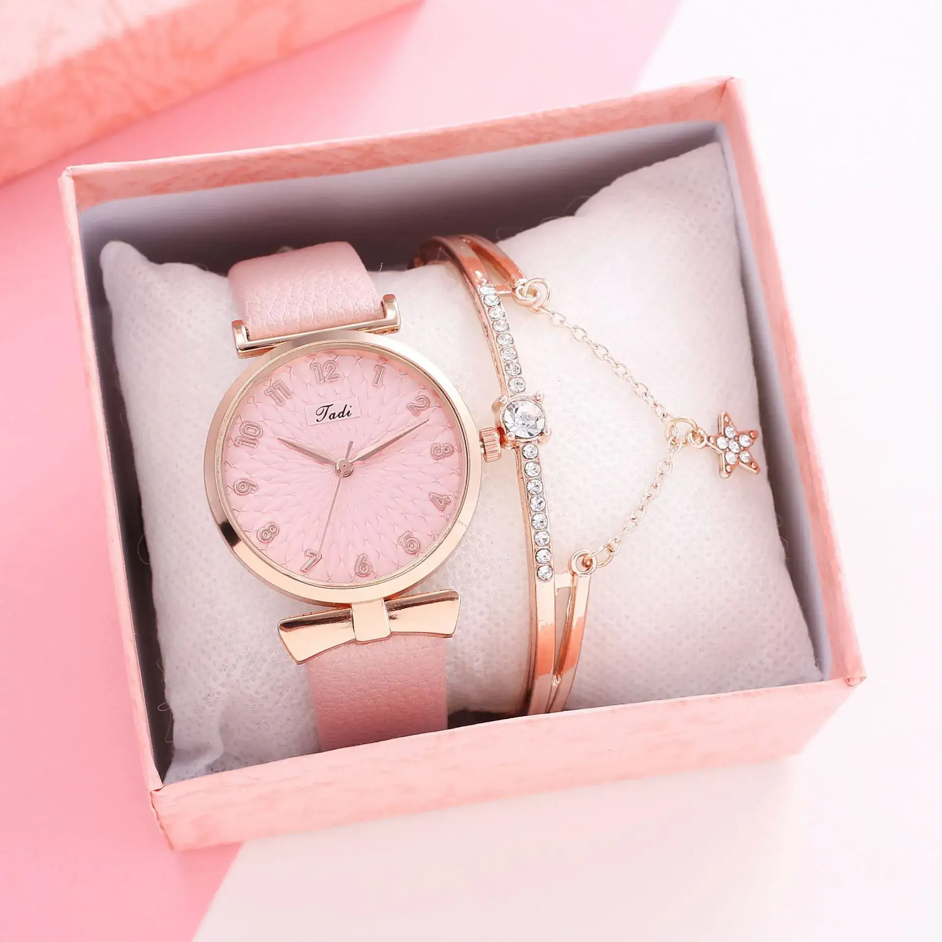 Women's Pink Crystal Watch Set with Bracelet - Image 32