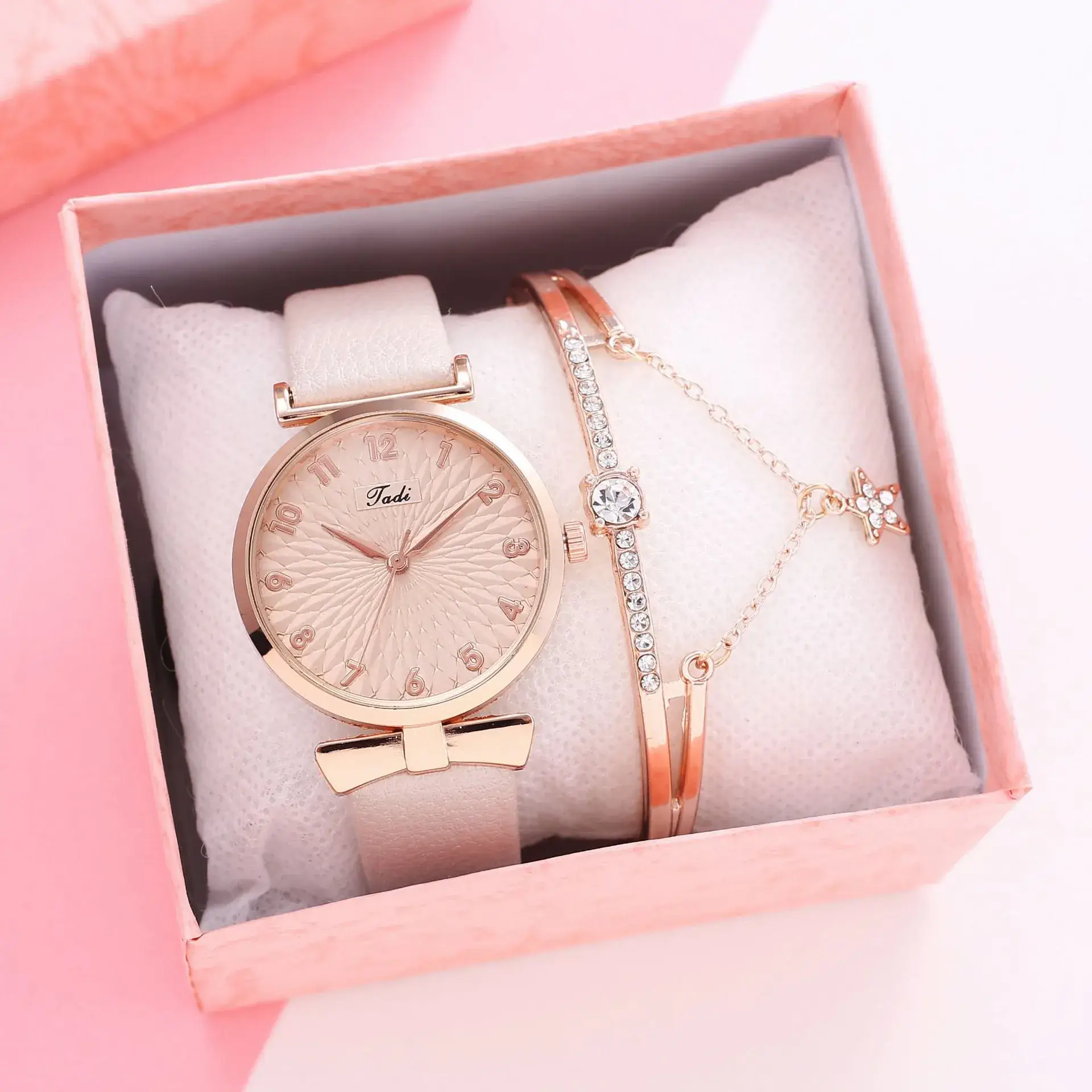 Women's Pink Crystal Watch Set with Bracelet - Image 33