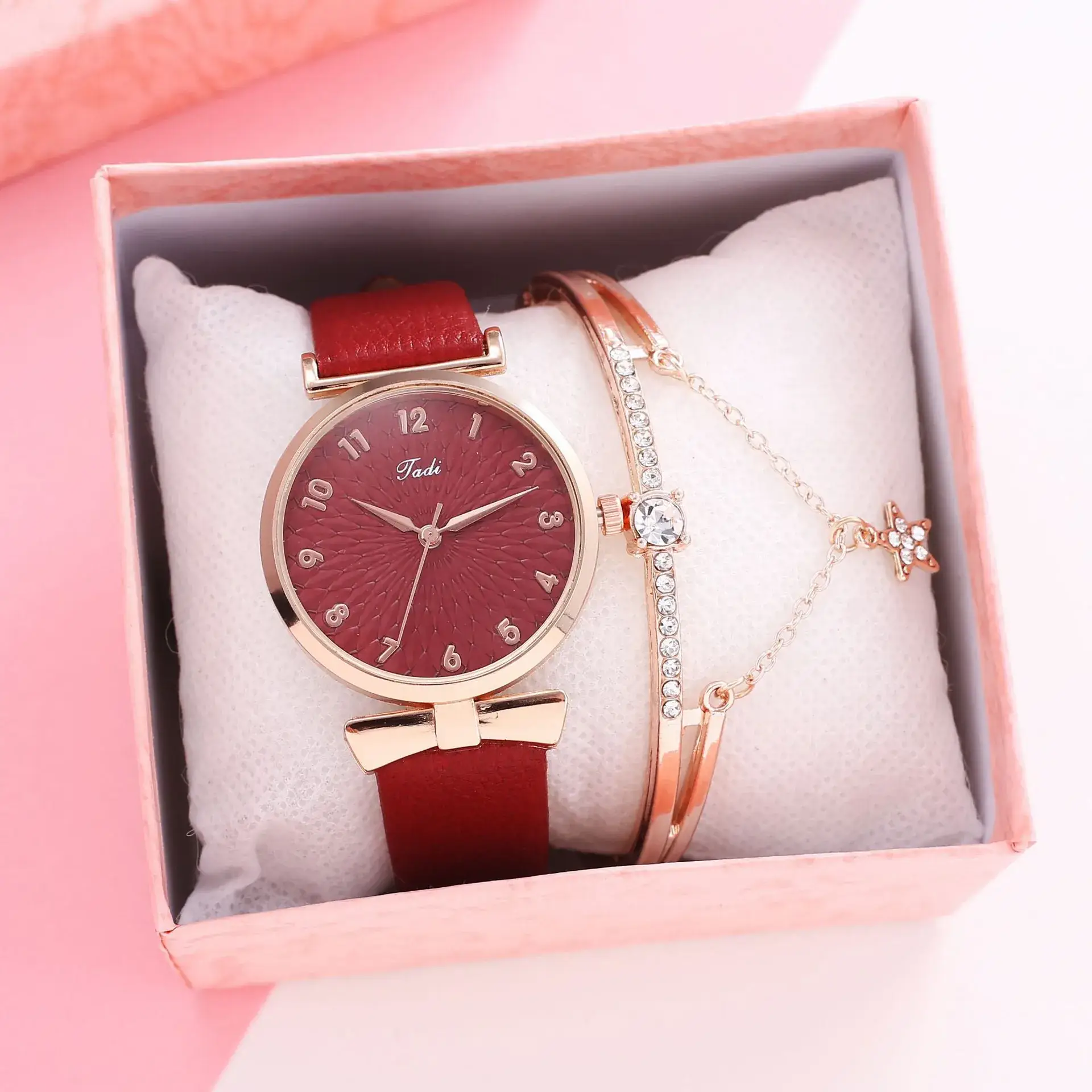 Women's Pink Crystal Watch Set with Bracelet - Image 34