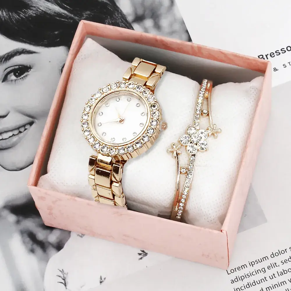Women's Pink Crystal Watch Set with Bracelet - Image 7