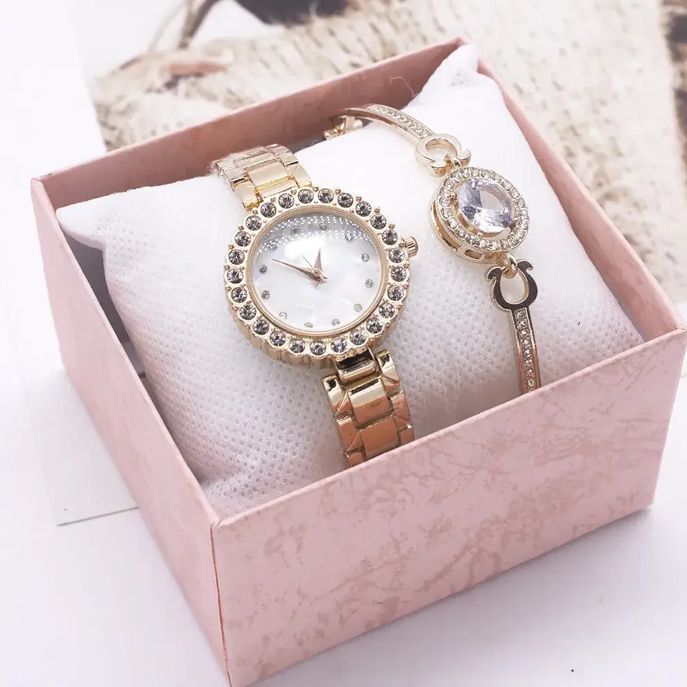 Women's Pink Crystal Watch Set with Bracelet - Image 9
