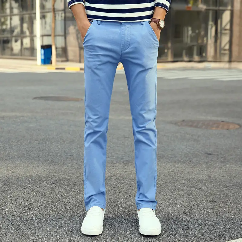 Men's Straight Leg Stretch Pants Beige Black Slim Fit - Image 6