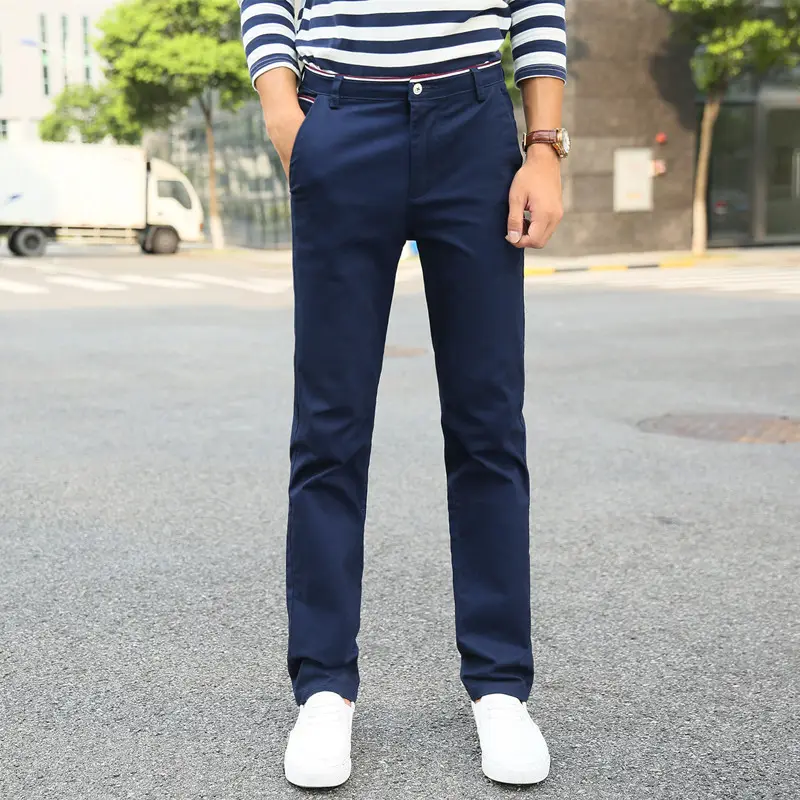 Men's Straight Leg Stretch Pants Beige Black Slim Fit - Image 5