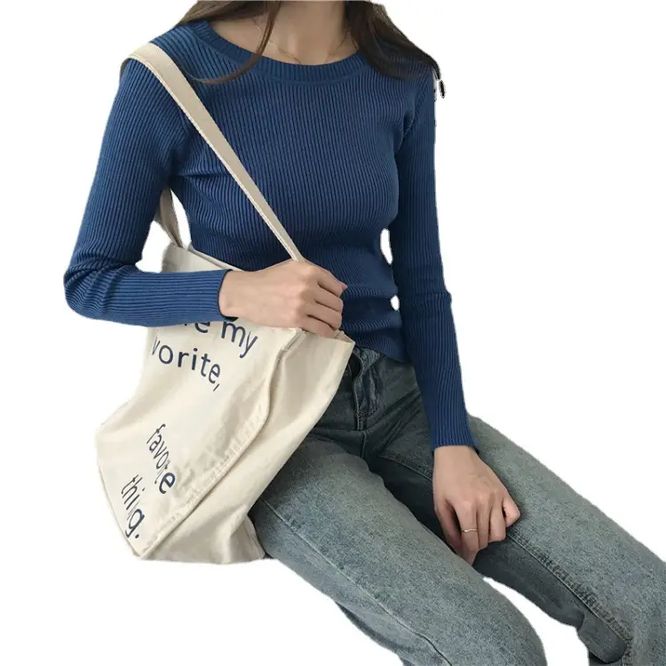 Women Round Neck Striped Pullover Sweater Spring Autumn New Korean Style Stretch Solid Color Long Sleeve Bottoming Saree - Image 12