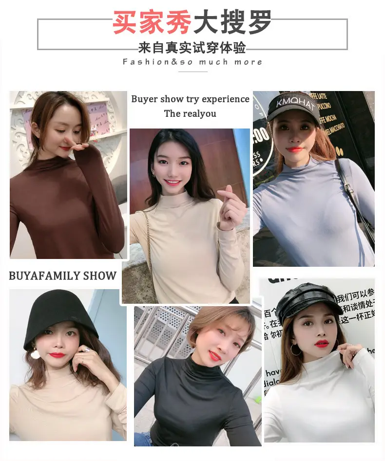 Women's Black Half Turtleneck Long Sleeve T-Shirt - Image 11