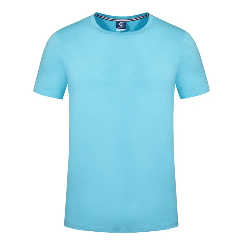 Light Blue Cotton T-Shirt Short Sleeve Crewneck - Image 12