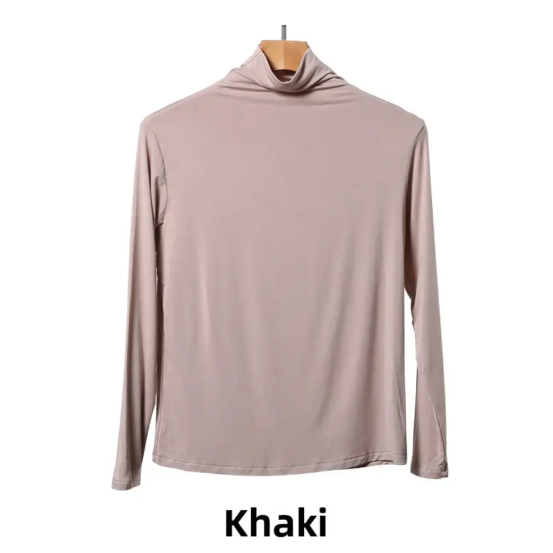 Women's Long Sleeve Khaki Solid T-Shirt - Image 19