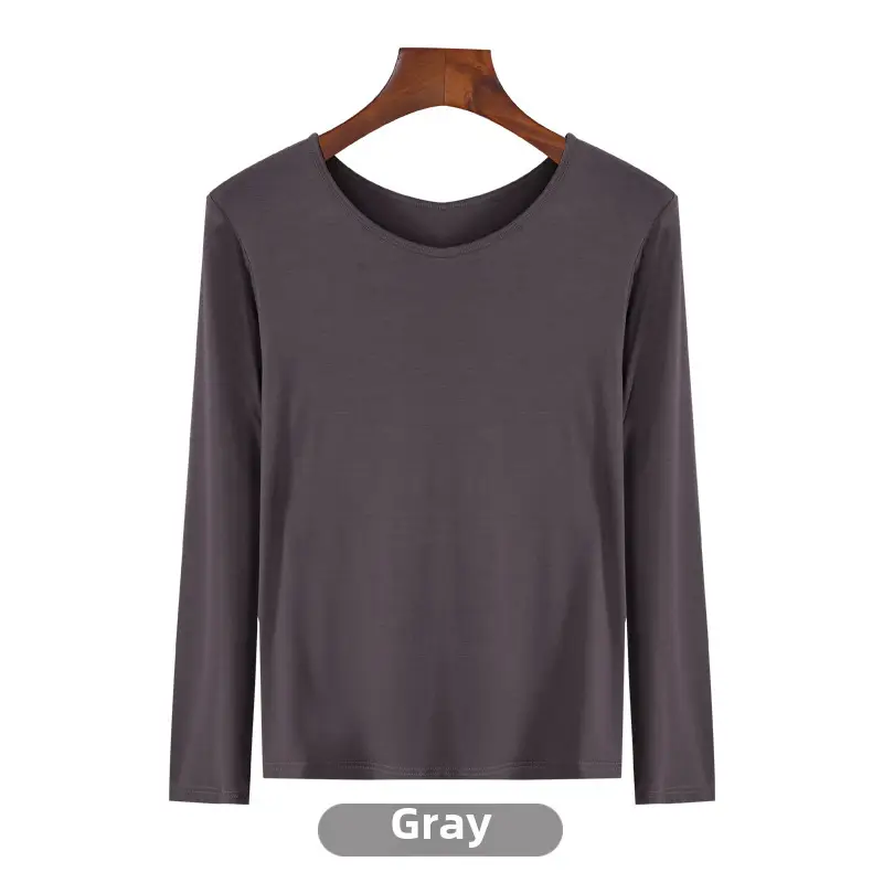 Women's Long Sleeve Khaki Solid T-Shirt - Image 45