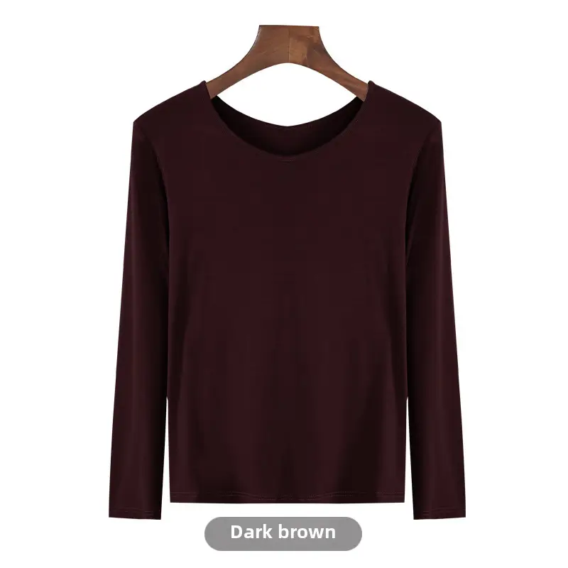 Women's Long Sleeve Khaki Solid T-Shirt - Image 57
