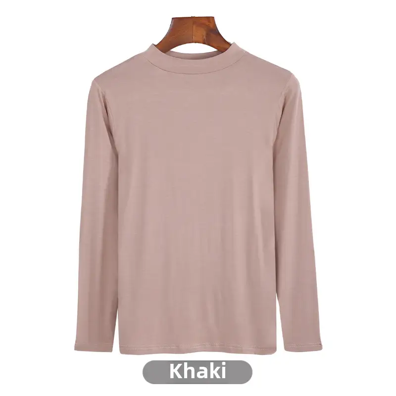 Women's Long Sleeve Khaki Solid T-Shirt - Image 85