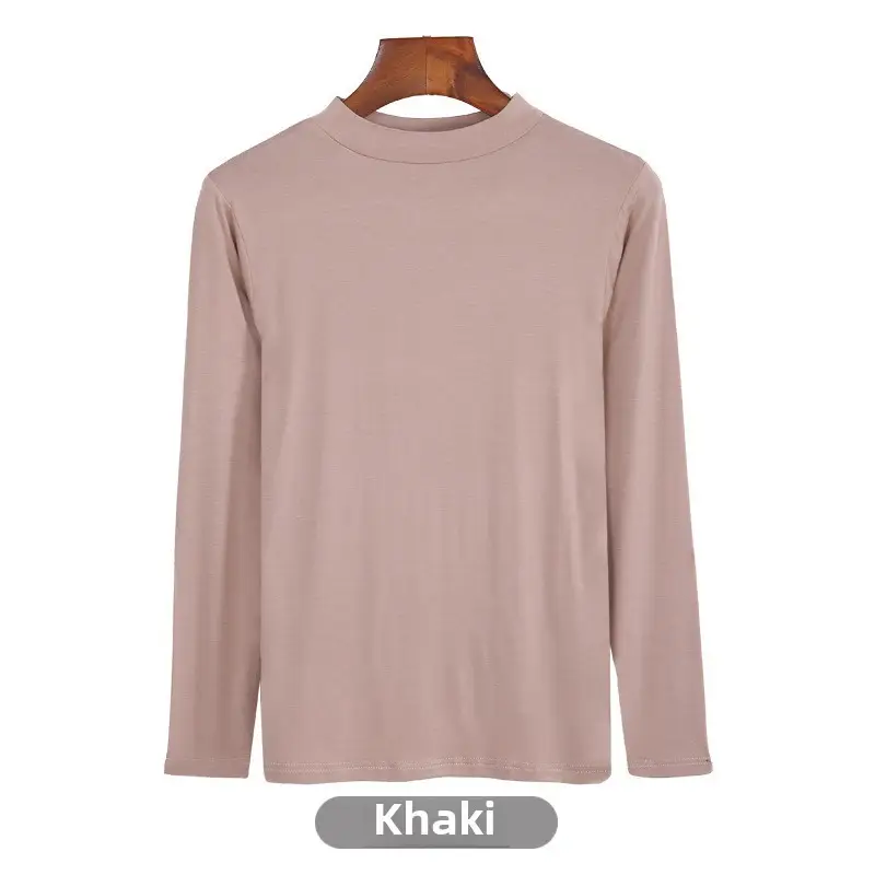 Women's Long Sleeve Khaki Solid T-Shirt - Image 87