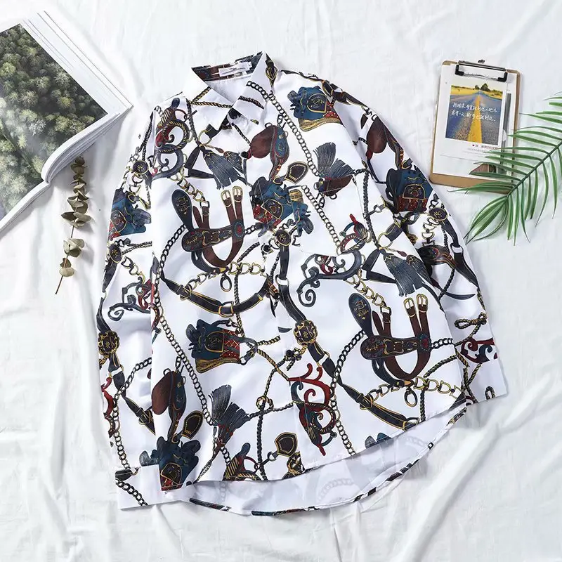 Korean Printed Long Sleeve Shirt Black Red Butterfly - Image 5