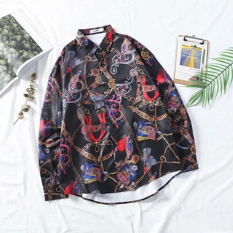 Korean Printed Long Sleeve Shirt Black Red Butterfly - Image 7