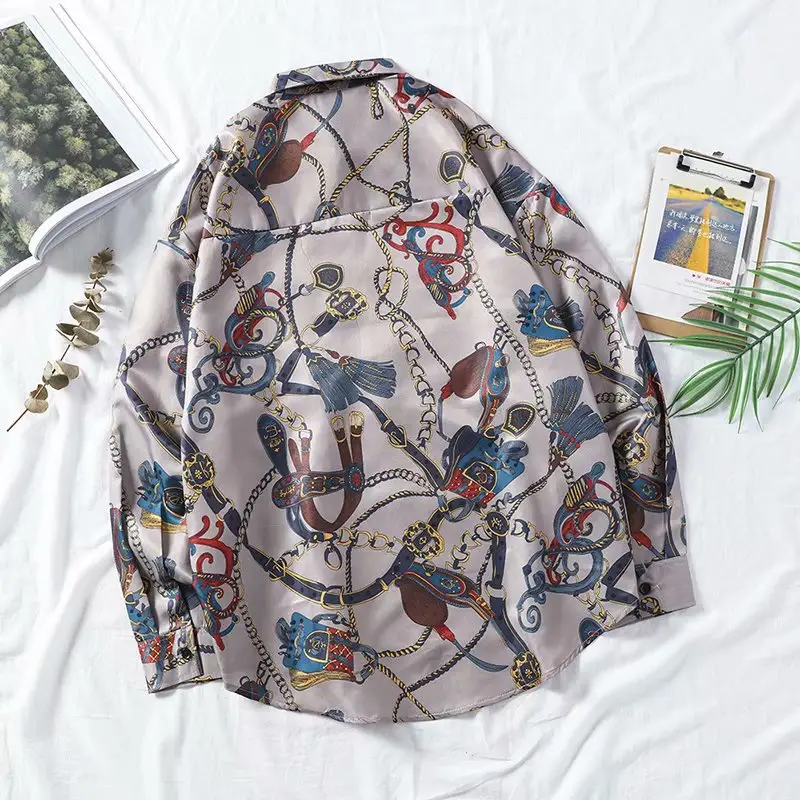 Korean Printed Long Sleeve Shirt Black Red Butterfly - Image 8