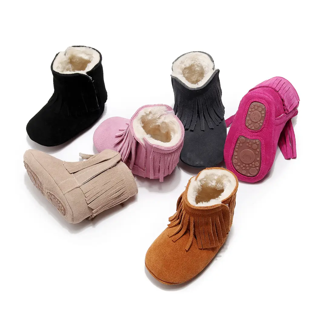 Winter New Men and Women Baby Leather Thickened Fleece Tassel Cotton Shoes Cotton Boots Baby Toddler Shoes 0-2 Years Old Children's Shoes - Image 7