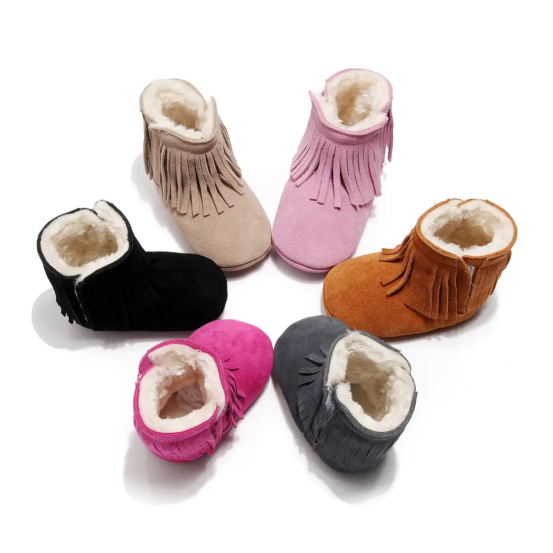 Winter New Men and Women Baby Leather Thickened Fleece Tassel Cotton Shoes Cotton Boots Baby Toddler Shoes 0-2 Years Old Children's Shoes - Image 8