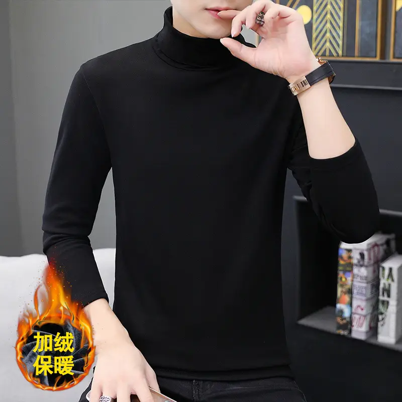 Winter Men's Navy Velvet Turtleneck Slim Fit - Image 2