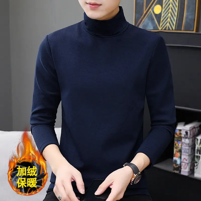 Winter Men's Navy Velvet Turtleneck Slim Fit - Image 4