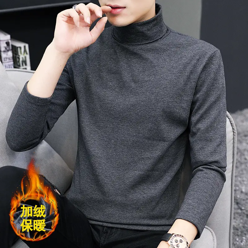 Winter Men's Navy Velvet Turtleneck Slim Fit - Image 5