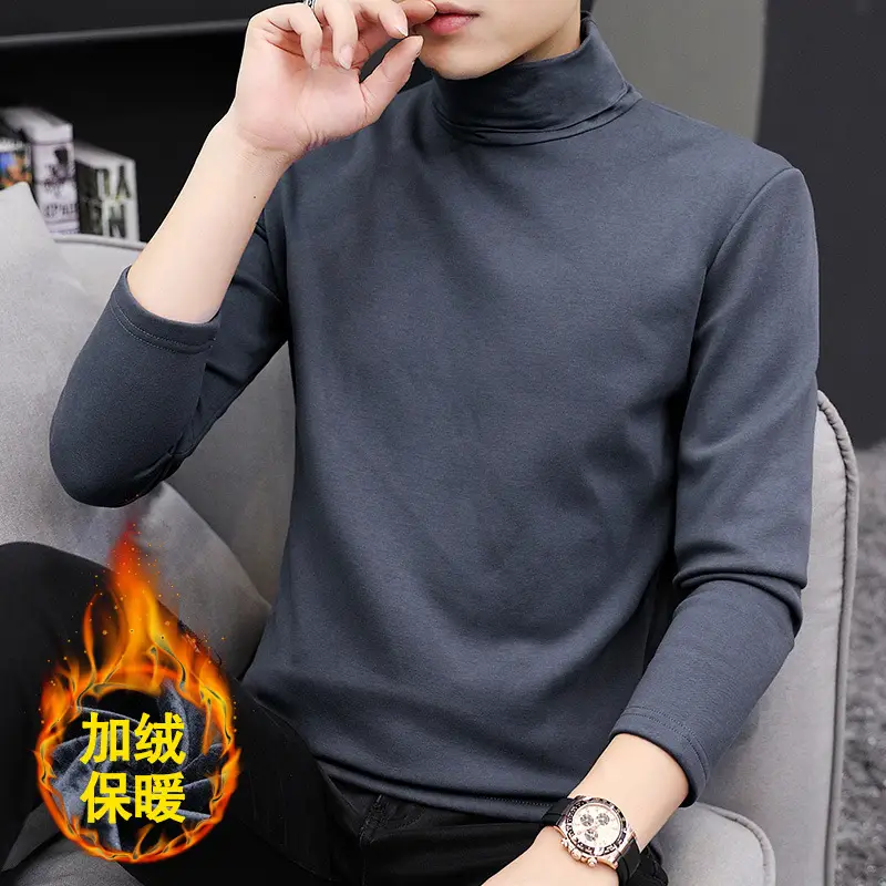 Winter Men's Navy Velvet Turtleneck Slim Fit - Image 6