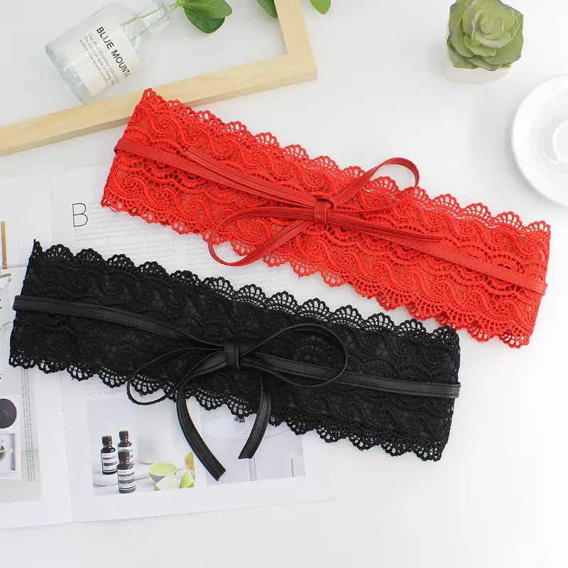Black Lace Wide Belt with Bow for Women - Image 4