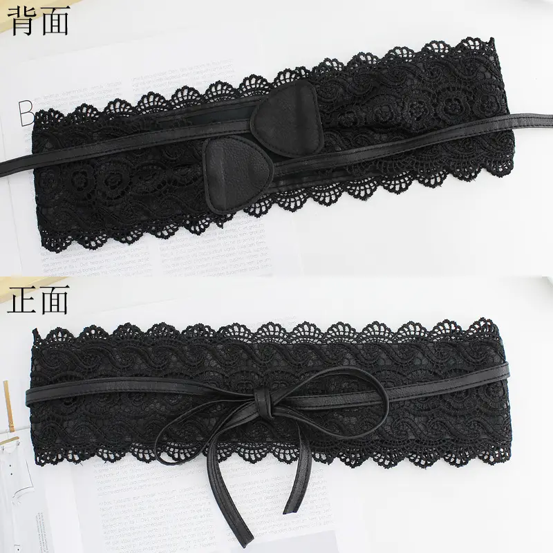 Black Lace Wide Belt with Bow for Women - Image 5