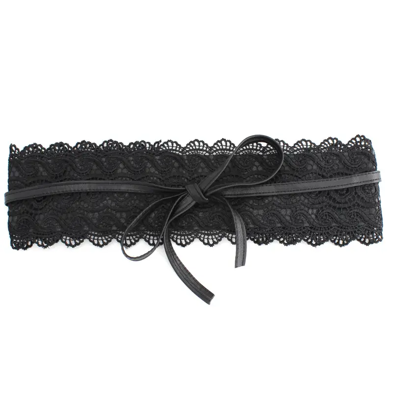 Black Lace Wide Belt with Bow for Women - Image 7