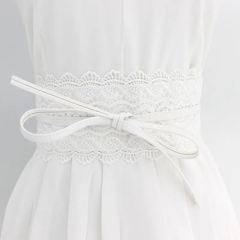 Black Lace Wide Belt with Bow for Women - Image 2